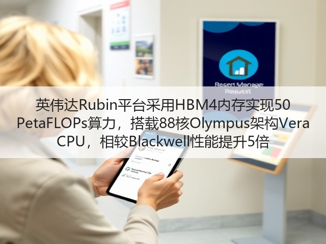 英伟达Rubin平台采用HBM4内存实现50 PetaFLOPs算力，搭载88核Olympus架构Vera CPU，相较Blackwell性能提升5倍(图2)